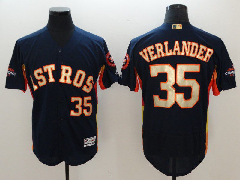 Men Houston Astros #35 Verlander Blue Elite Champion Edition MLB Jerseys